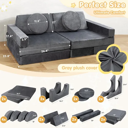 Miniatura 3 de JY QAQA - Juego de sofá modular de 18 piezas, sofá modular para niños pequeños con diseño de espuma convertible para niños y niñas, sofá modular