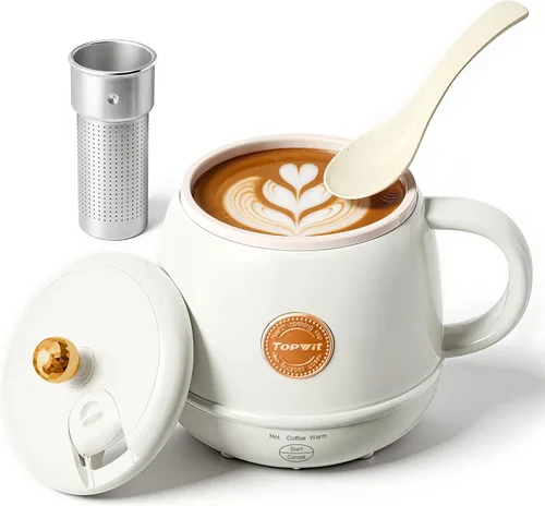 TOPWIT Hervidor eléctrico de viaje, calentamiento rápido de 14 onzas hasta 212 °F, control de temperatura, calentador de taza de café para bebidas