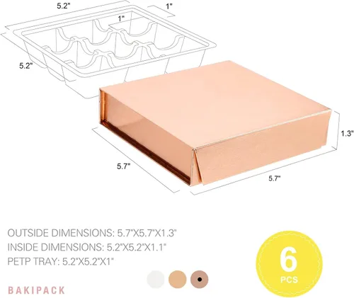 Miniatura 7 de BAKIPACK Juego de 6 cajas de regalo de trufa de oro rosa con bandeja de plástico de 9 piezas, cierre magnético, 5.7 x 5.7 x 1.3 pulgadas
