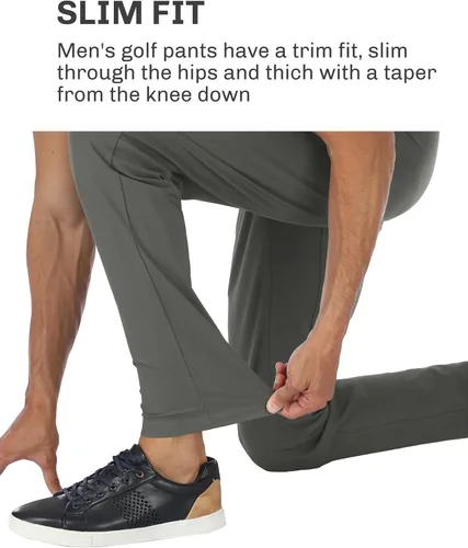 Miniatura 7 de PULI Pantalones de golf para hombre, elásticos, ajustados, casuales, para trabajo, senderismo, pantalones impermeables con bolsillos
