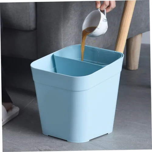 Miniatura 3 de Zerodeko Cubo de basura de cocina de doble compartimento, 2 compartimentos, cesta de basura de plástico para oficina en casa, color azul