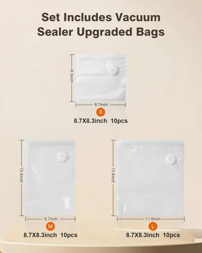 Miniatura 7 de Sellador al vacío para alimentos, diseño del chef para preservar la frescura, sellador al vacío de mano compacto con 30 bolsas reutilizables, grado