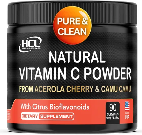 Vitamina C natural de Acerola Cherry & Camu Camu en polvo, alta absorción con bioflavonoides cítricos, refuerzo del sistema inmunológico y colágeno,