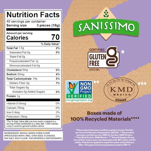 Miniatura 2 de Sanissimo Salmas de Chía y Semilla de Lino, 40 Paquetes de 3 Galletas, Galletas de Maíz Horneadas al Horno, Sin Gluten, Sin GMO, Certificadas Kosher