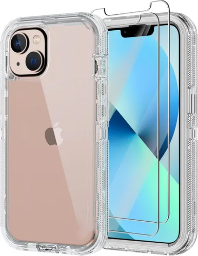 Miniatura 13 de Funda para iPhone 13 Mini con 2 protectores de pantalla, protección contra caídas a prueba de golpes, cuerpo completo, resistente, 3 capas, militar