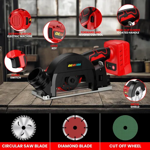 Miniatura 4 de Herramienta de corte inalámbrica sin escobillas de 4" compatible con batería Dewalt 20V MAX, mini sierra de 500W hasta 12000RPM con 6 discos