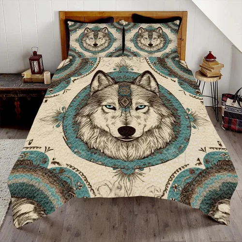 Edredón de lobo personalizado, diseño nativo de ojos azules, tamaño matrimonial, juego de edredón de tamaño King, decoración para habitación de