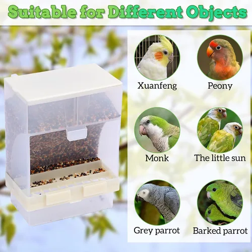 Miniatura 3 de PINVNBY Comedero para pájaros sin ensuciar, 2 unidades, alimentador automático para pájaros para jaulas, contenedor de alimentos para semillas