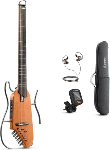 Donner HUSH I Guitarra Para Viajar - Guitarra Acústica-Eléctrica Sin Cabeza Portátil Ultraligera y de Rendimiento Silencioso, Cuerpo de Caoba con