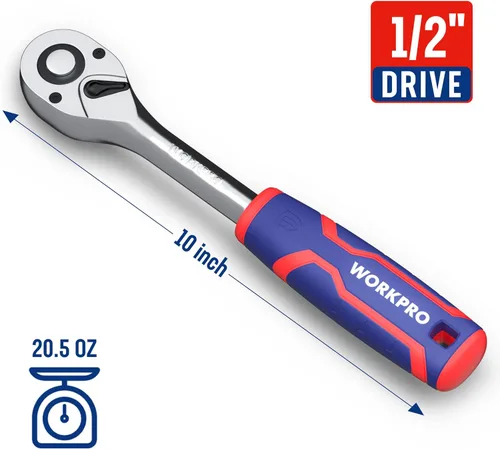 Miniatura 2 de WORKPRO Mango de trinquete de accionamiento de 1/2 pulgadas, trinquete reversible de 72 dientes, mango de trinquete de liberación rápida de 1/2