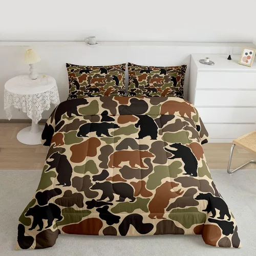 Miniatura 18 de Homewish Juego de ropa de cama con diseño de camping para niños, adolescentes y hombres, tamaño Queen, con temática de aventura en la jungla