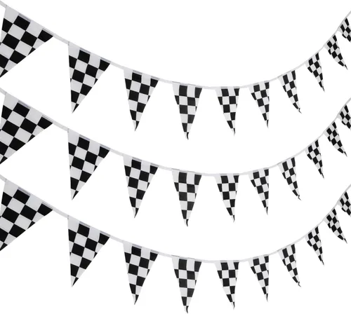 Banderín a cuadros de 32.8 ft de banderín de carreras para fiesta, accesorio para decoración de fiesta de cumpleaños con temática de carreras