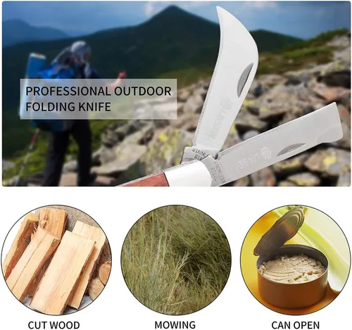 Miniatura 7 de Cuchillo de poda, Cuchillo de injerto de doble hoja, Cuchillo de ciernes de jardín de acero inoxidable, Cuchillo de bolsillo plegable Linsen-al aire