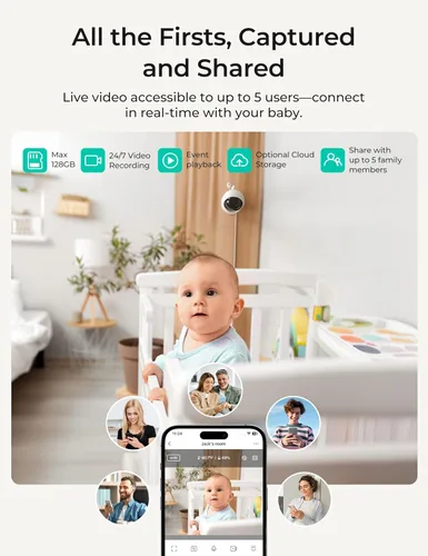 Miniatura 7 de Dr.Care VistaView Lite RB Smart WiFi Monitor de bebé – Pantalla dividida 720P de 4 pulgadas y control de aplicación de cámara 1080P, alertas