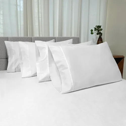 Miniatura 87 de Pizuna Juego de 2 fundas de almohada de 100 % algodón puro, tamaño estándar, color blanco, lujosas fundas de almohada de 400 hilos de satén
