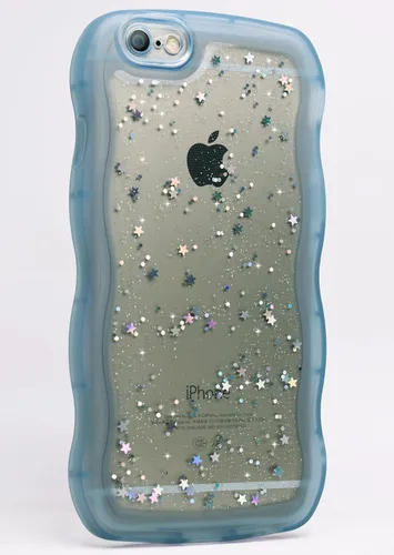 Miniatura 3 de Qokey Funda para iPhone 6S, iPhone 6 de 4.7 pulgadas, diseño rizado y ondulado, transparente con purpurina y estrellas, brillante, lindo