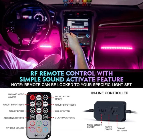Miniatura 5 de Xprite Luces interiores de auto RGB mejoradas de 144 LED con control de aplicación inteligente/control remoto inalámbrico, modo de sincronización