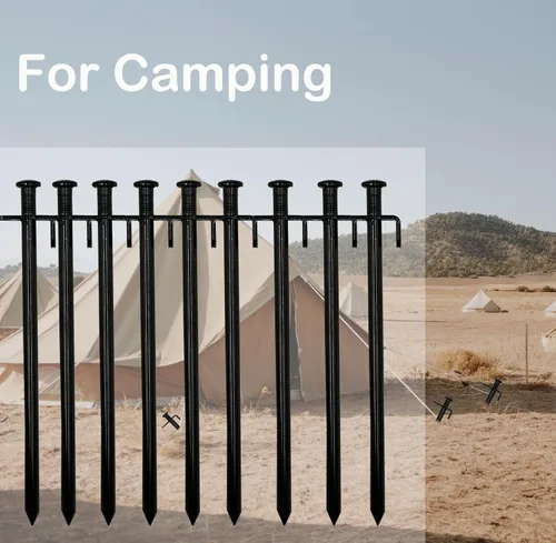Miniatura 7 de Cheardia Paquete de 10 estacas resistentes para tienda de campaña, estacas de 10 pulgadas para acampar al aire libre, estacas de metal negro