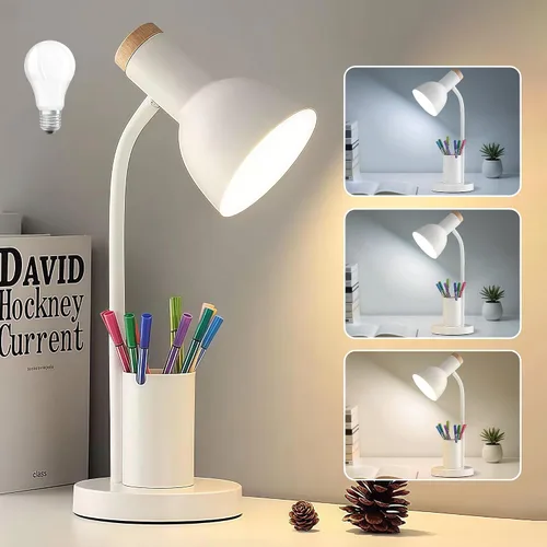Miniatura 9 de Lámpara LED de escritorio para oficina en casa, lámpara de mesa con soporte para bolígrafo, 3 modos de color, luz de lectura, luz de escritorio