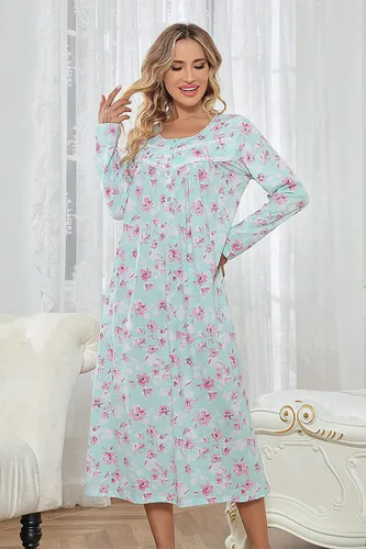 Miniatura 2 de IZZY + TOBY Camisones de algodón de manga larga para mujer, camisón de algodón suave para mujer, camisón largo para dormir