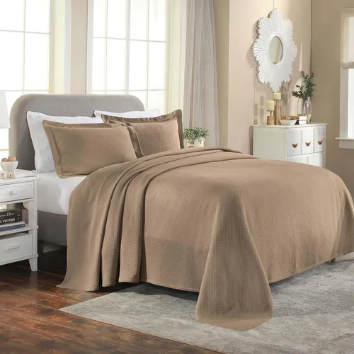 Miniatura 8 de Cubrecama doble Superior Diamond Solitaire de algodón de primera calidad Jacquard Matelassé con fundas de almohada a tono, color aguamarina, Marrón