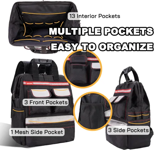Miniatura 3 de Mochila para herramientas con respaldo acolchado para electricista, fontanero y reparador de cables y climas Negro