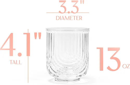 Miniatura 2 de GLASSIQUE CADEAU Vasos de cóctel vintage Art Deco Lowball Gatsby Juego de 4 vasos dobles antiguos de 13 onzas para beber whisky clásico, ginebra