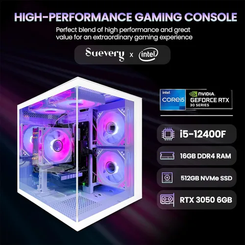 Miniatura 2 de suevery Computadora de escritorio, Core i5-12400F, PC para juegos GeForce RTX 3050 6G, RAM DDR4 16G, SSD NVME de 512 GB, computadora torre