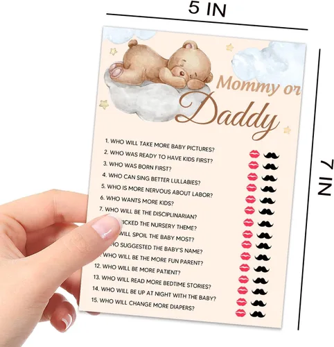 Miniatura 3 de Juegos de baby shower, juego de mamá o papá, tarjetas de fiesta temática de oso pequeño para niños o niñas neutros de género, suministros de fiesta