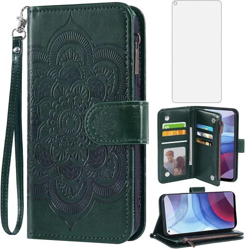 Miniatura 9 de Asuwish Funda de teléfono para Moto G Power 2021 con protector de pantalla de vidrio templado y tarjetero de cuero con diseño de flores, soporte