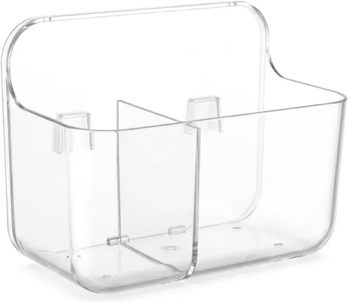 Miniatura 8 de Bandeja organizadora de pared sin taladros, caja de almacenamiento transparente extraíble con orificios de drenaje, plástico PET, ideal para objetos