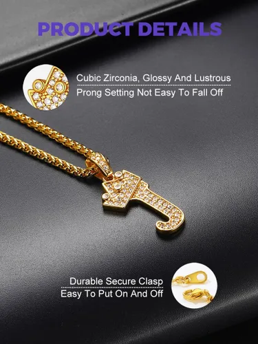 Miniatura 3 de Richsteel Collar con inicial para hombre, chapado en oro de 18 quilates, corona brillante con circonita cúbica, monograma, colgante para mujer