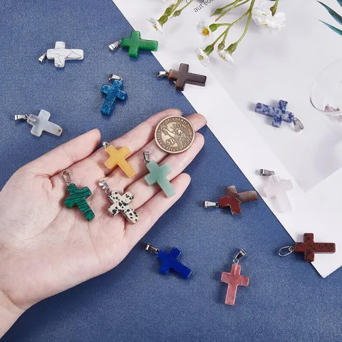 Miniatura 3 de Dije de corazón de piedras preciosas naturales curativas con piedras preciosas de cristal curativo con latón en tono platino, hallazgos para hacer