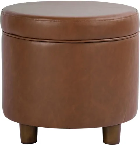 Miniatura 30 de Homepop Decoración del hogar Otomana redonda tapizada de almacenamiento Otomana con almacenamiento para sala de estar y dormitorio con patas Azul