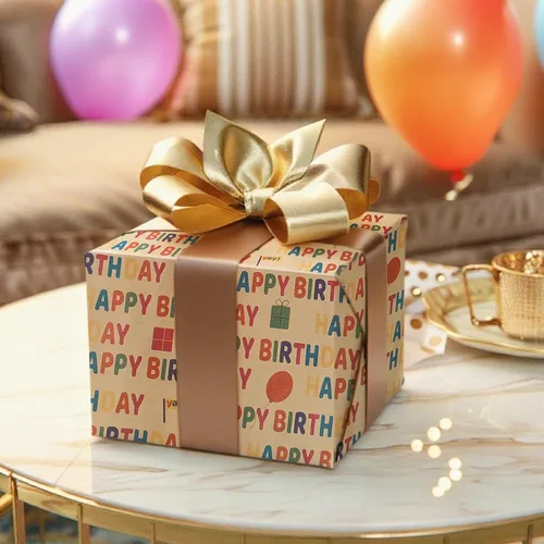 Miniatura 5 de Papel de regalo de cumpleaños, rollo de papel de regalo, papel de regalo kraft – patrón colorido de feliz cumpleaños para niños y niñas, papel
