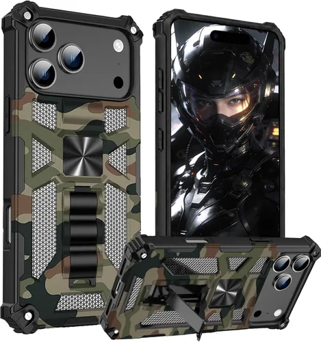 Miniatura 26 de CCSmall Funda de camuflaje para Apple iPhone 14 para hombres, protección resistente a prueba de golpes con función atril para iPhone 14 MC verde