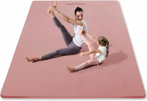 Miniatura 10 de YOTTOY Tapete de yoga grande (75 x 52 x 1/2 pulgadas), tapete de ejercicio TPE extra ancho, tapete de entrenamiento antideslizante para pilates, Azul