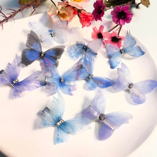 Miniatura 8 de Clip de mariposa para decoración del cabello, pinzas para el cabello de mariposa en movimiento para niñas (Bule-10PCS)