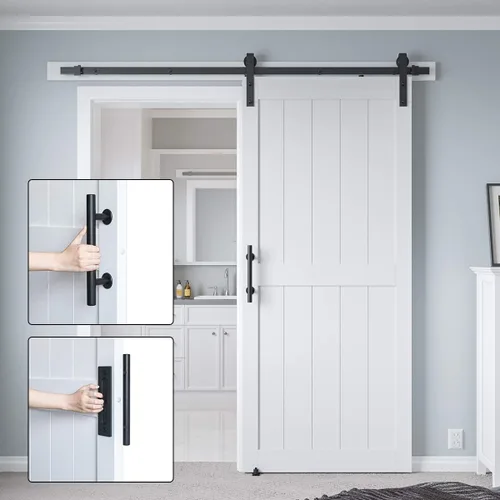 Miniatura 4 de Puerta corrediza de granero MDF de 36 x 84 pulgadas con kit de herrajes para puerta de granero de 6.6 pies y asa, agujeros preperforados, fácil