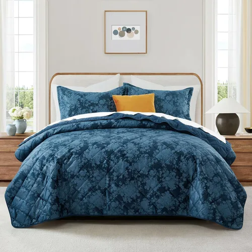 Miniatura 92 de IR Imperial Rooms Velvet Twin Quilt Bedspread Comforter Bedding Set 2 Pcs Diamond Pattern - (68"x86") Bedspread Coverlet + 1 Pillow Shams