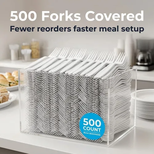 Miniatura 6 de Tenedores de plástico blanco, 500 unidades, tenedores desechables extrapesados, cubiertos de plástico a granel sin BPA para fiestas, bodas, catering