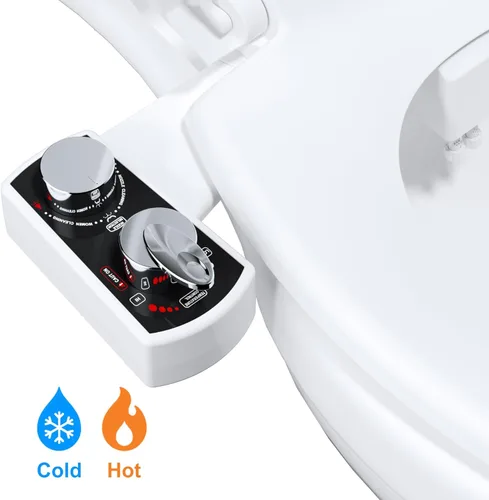 Miniatura 8 de Hibbent Accesorio de bidé para inodoro, rociador de agua caliente y fría, boquilla doble no eléctrica para lavado frontal y trasero, control