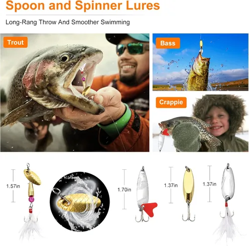 Miniatura 4 de TCMBY Juego de señuelos de pesca para pesca de lubina de trucha de agua dulce, incluyendo accesorios, caja de aparejos de pesca, crankbait, cuchara
