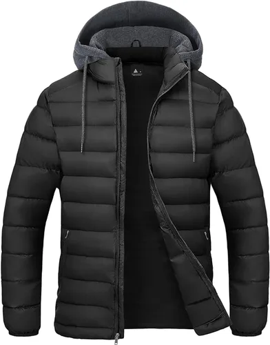 Miniatura 11 de SWISSWELL Chaqueta Puffer Ligera para Hombre con Capucha Acolchada Aislante Resistente al Agua Abrigo Cálido de Invierno con Cremallera y Capucha