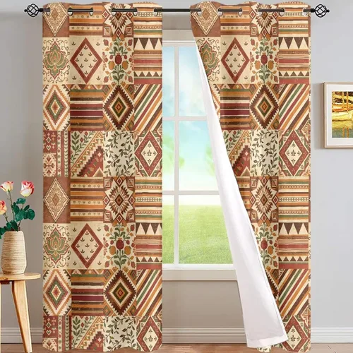 Miniatura 9 de Dreaweet African Tribal Blackout Curtains 63 Inch Long 2 Panels Set Bohemian Ethnic Geometric Grommet Top Thermal Insulated Curtains for Living Room