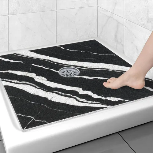 Miniatura 28 de Alfombrilla de ducha cuadrada antideslizante: 24 x 24 pulgadas para ducha interior con orificio de drenaje en el medio, tapete de ducha de masaje