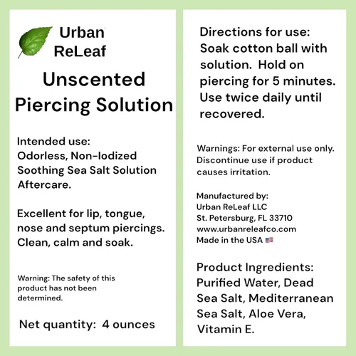 Miniatura 6 de Urban ReLeaf Solución de piercing sin perfume. Remojado curativo de sal marina sin yodado. Labio, lengua, tabique, hoyuelo, boca. Sin aroma. Listo