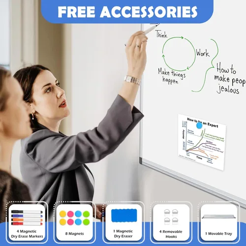 Miniatura 3 de Pizarra blanca de doble cara, borrado en seco de 20 x 30 pulgadas para pared con marco de aluminio plateado, pizarra blanca magnética para oficina