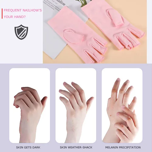 Miniatura 7 de Pimoys Guantes anti UV para lámpara de uñas, guantes de manicura ligeros UPF50+, guantes de protección UV sin dedos para lámpara de uñas de gel, Rosa