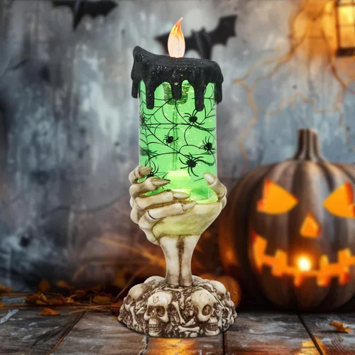 Miniatura 10 de Eldnacele Velas de Globo de Nieve de Halloween Lámpara Iluminada, Operada con Batería Vela Giratoria Espeluznante de Tornado de Agua Brillante Sin